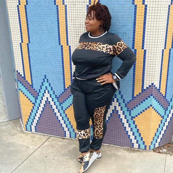 Casual 2 Piece Outfit Leopard Print Colorblock - Picture 4 of 4